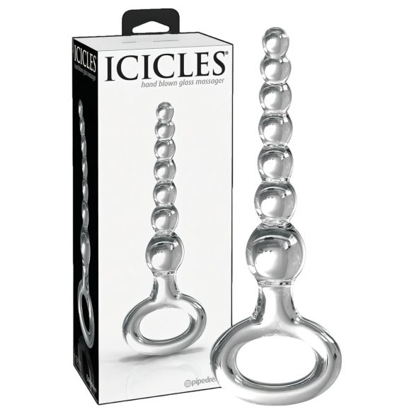 Icicles No. 67 - Glasdildo mit Griffring und Kugeldesign (transparent)