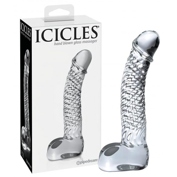 Icicles Nr. 61 - Transparenter Glas-Dildo mit Hoden und Penis