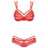 Obsessive 860-SET-3 - Rote Spitze-BH-Set mit Riemen und Rosen