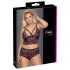 Cottelli Plus Size - Blumen-BH-Set (Schwarz-Lila)