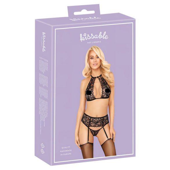 Kissable - Halsband-Spitzen-BH-Set (schwarz)