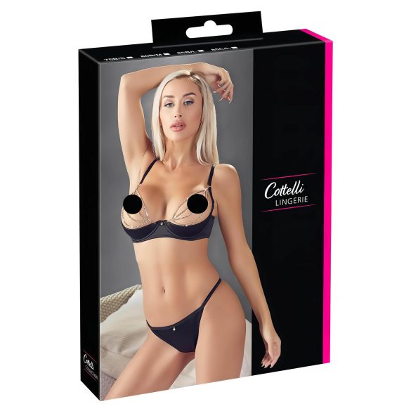 Cottelli - Glitzerndes Ketten-Satin-Lift-BH-Set (Schwarz) - 85C/L