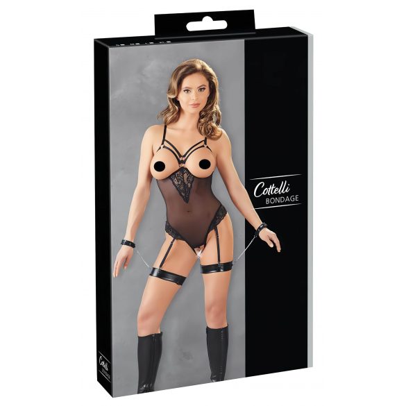 Cottelli Bondage - Schwarzer Body mit Riemen und Handschellen - L