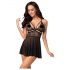 Obsessive 838-BAB-1 - Transparenter Spitzen-Babydoll mit String (Schwarz)