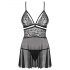 Obsessive 838-BAB-1 - Transparenter Spitzen-Babydoll mit String (Schwarz)