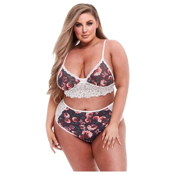 Baci Plus Size - Blumen-Spitzen-BH-Set mit hohem Bund